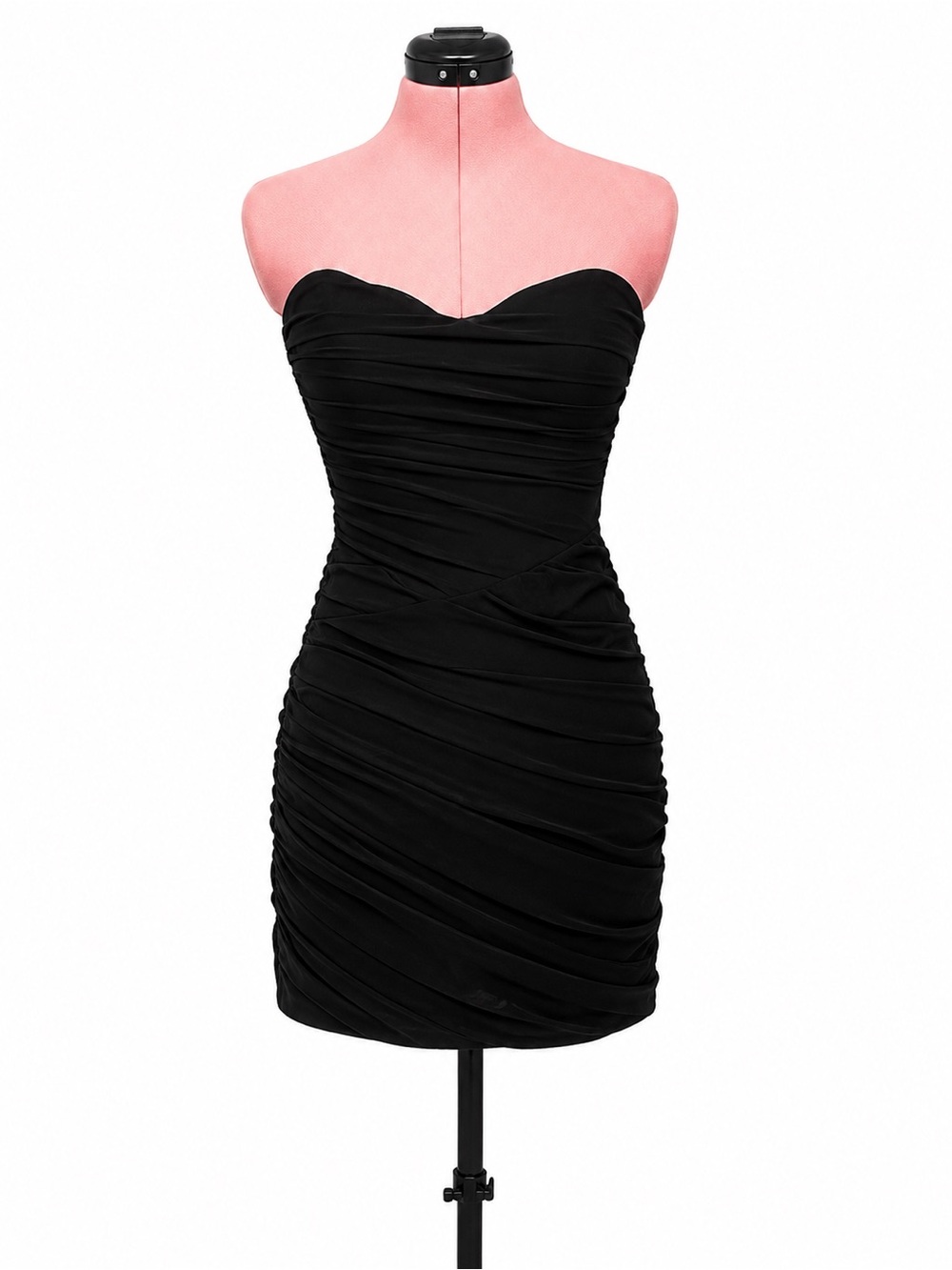 House of CB Black Strapless Built- In Corset Boning-Ruched Mini Dress